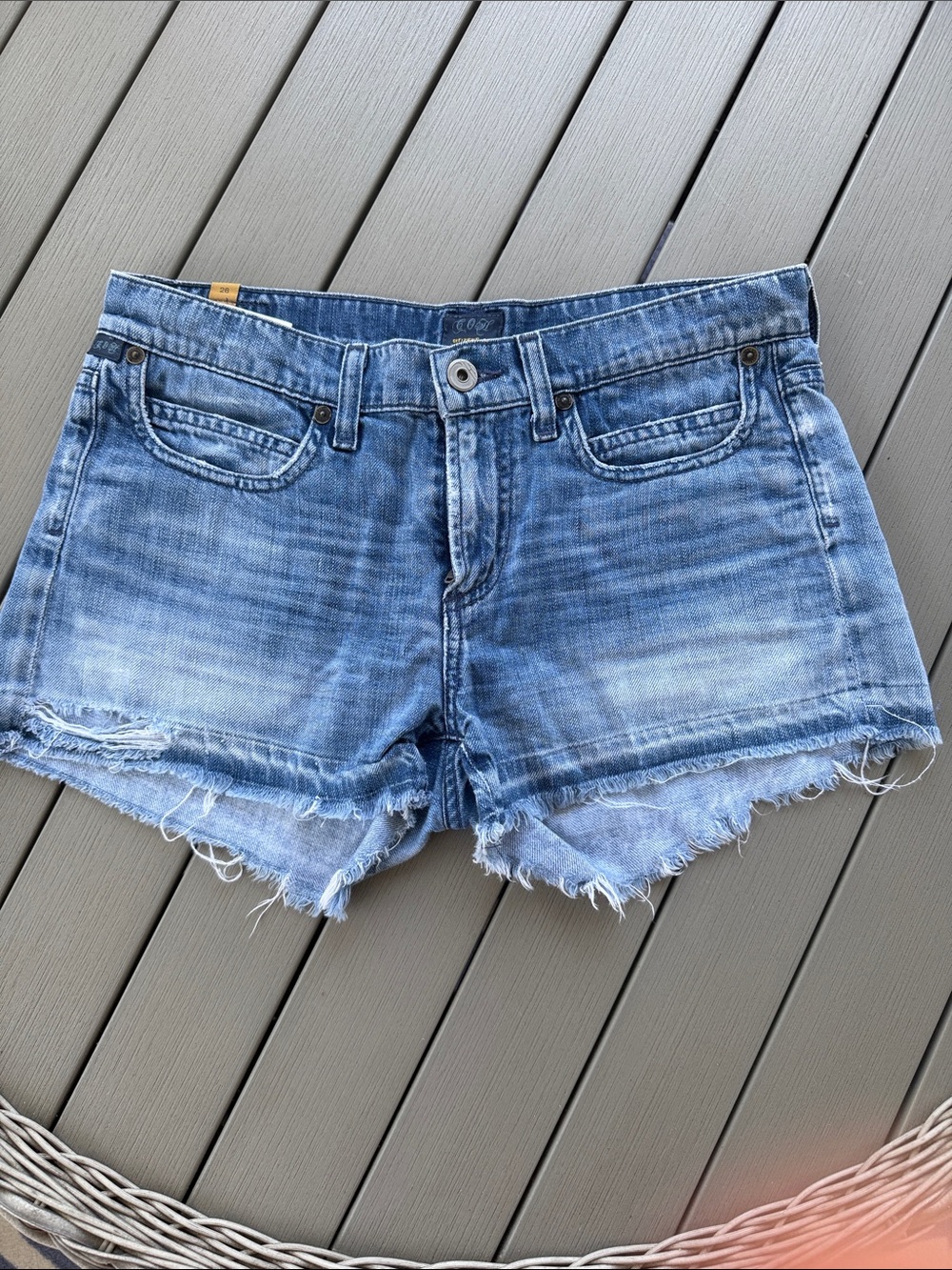 Citizens Of Humanity Faded Light Blue Distressed Denim Cutoff Shorts